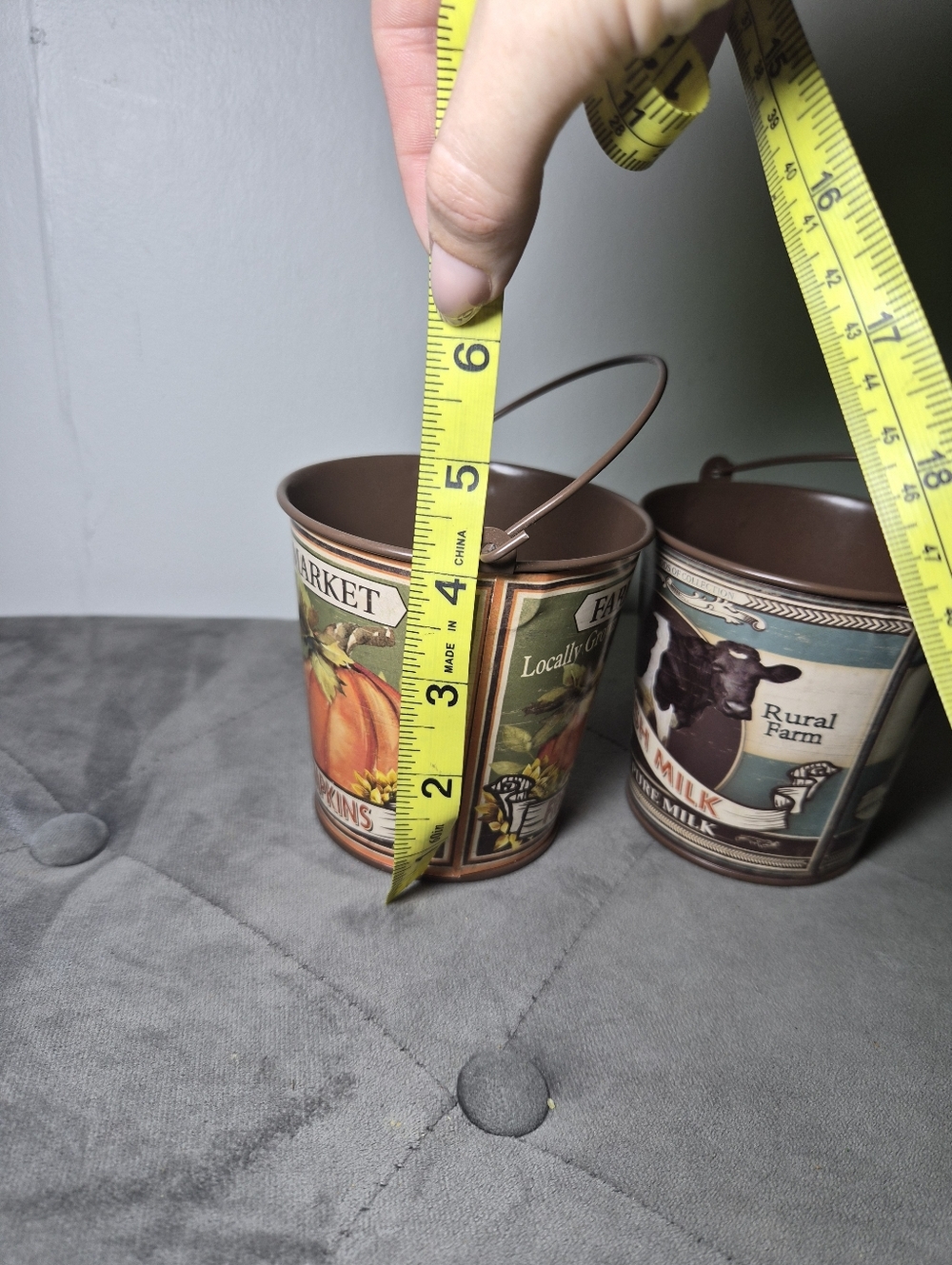 Farmers Market Decorative Metal Buckets - Brown Pumpkin & Cow Set Farmhouse - Picture 3 of 7
